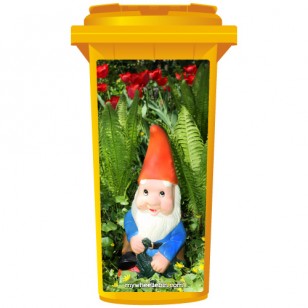 Gnome In The Flowers Wheelie Bin Sticker Panel